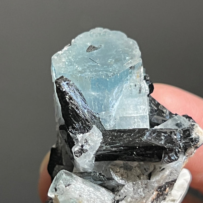 Gorgeous Aquamarine Specimen with Feldspar and Black Tourmaline