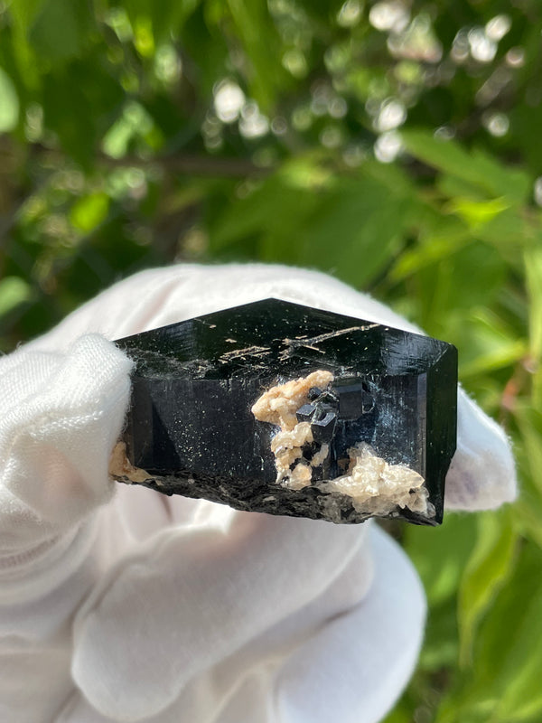 Large Black Tourmaline Crystal with Hyalite Opal, Mineral Specimen from Erongo Mountain, Erongo Region, Namibia