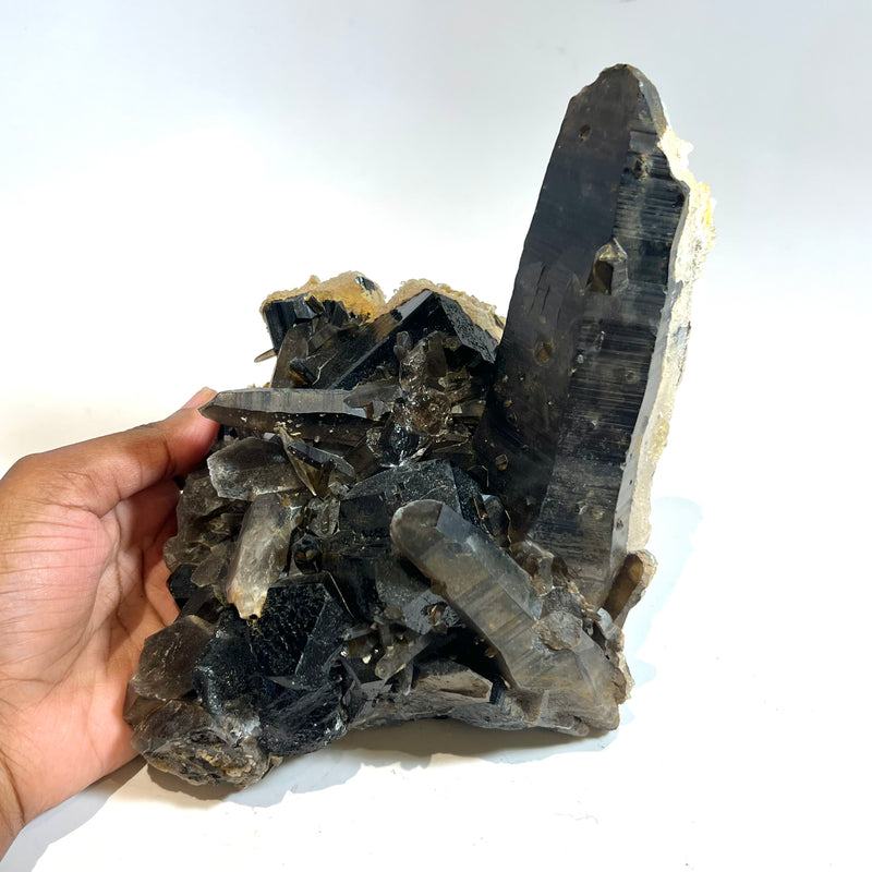 Huge Smoky Quartz with Black Tourmaline and Hyalite Crystal from