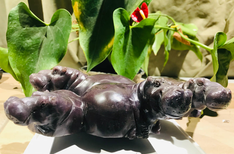 “Hippo Family" Extra Large Shona Sculpture in Lepidolite, from the Chitungwiza Art Centre, Zimbabwe