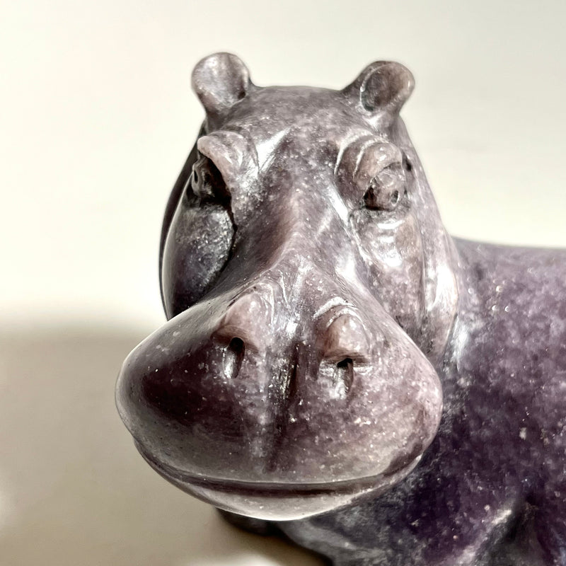 Lepidolite Hippo, Shona Sculpture from Zimbabwe by Shingi Chatsama