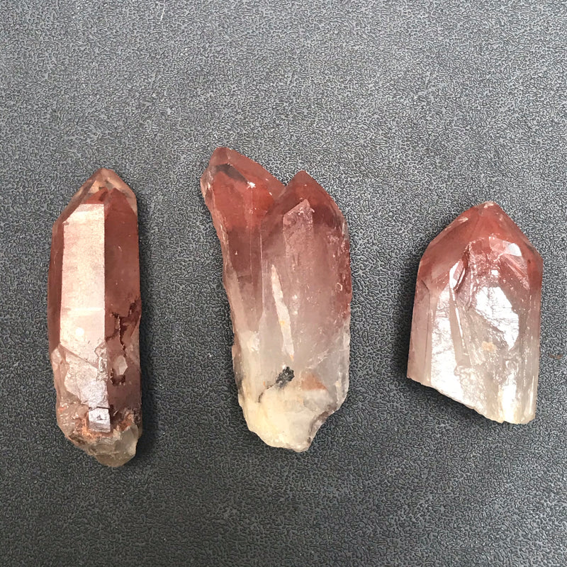 3 Ishuko Red Phantom Quartz, Hematite included Quartz from the Central Province of Zambia