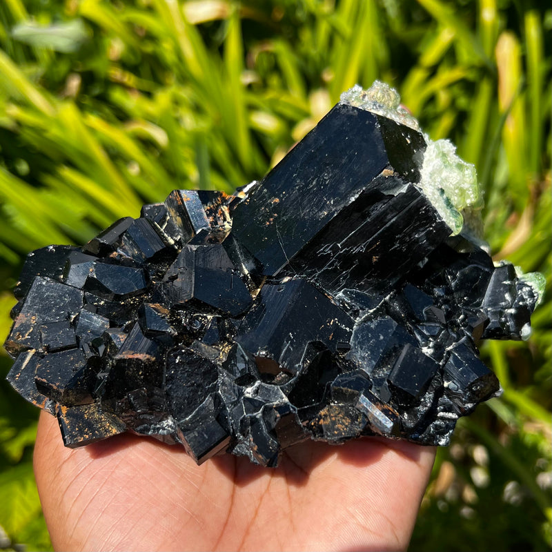 Lustrous Black Tourmaline with Hyalite, from Erongo Mountain, Erongo Region, Namibia