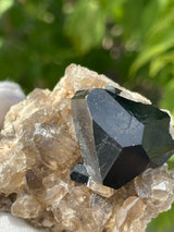 Black Tourmaline Crystal on Feldspar and Smoky Quartz Matrix, Mineral Specimen from Erongo Mountain, Erongo Region, Namibia