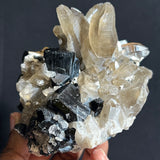 Black Tourmaline and Smoky Quartz with Hyalite, from Erongo Mountain, Erongo Region, Namibia