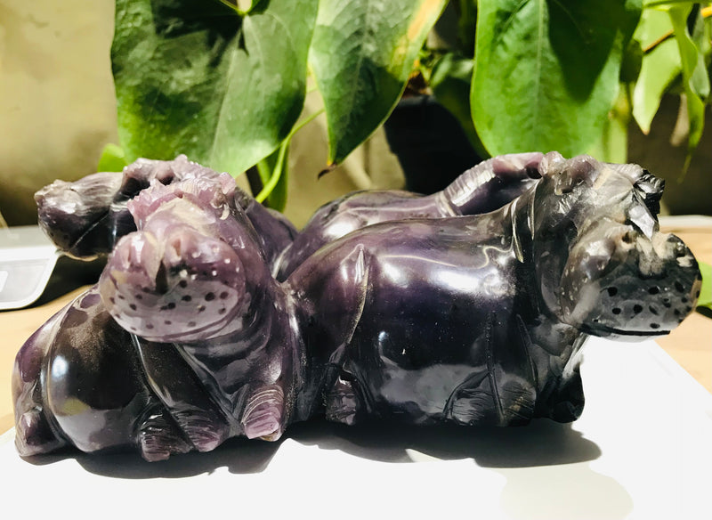 “Hippo Family" with Baby, Shona Sculpture in Lepidolite, from the Chitungwiza Art Centre, Zimbabwe