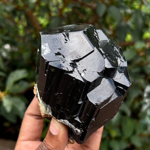 Lustrous Black Tourmaline Crystal with Hyalite, from Erongo Mountain, Erongo Region, Namibia