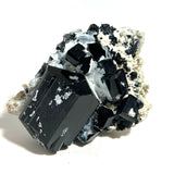 Self-Standing Black Tourmaline Crystal With Fluorescent Hyalite, from Erongo Mountain, Erongo Region, Namibia
