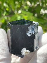 Double Terminated Black Tourmaline Crystal with Hyalite Opal, Mineral Specimen from Erongo Mountain, Erongo Region, Namibia