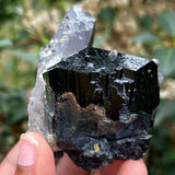 Black Tourmaline Crystal with Smoky Quartz Antenna from Rondekop, Erongo Mountain, Erongo Region, Namibia