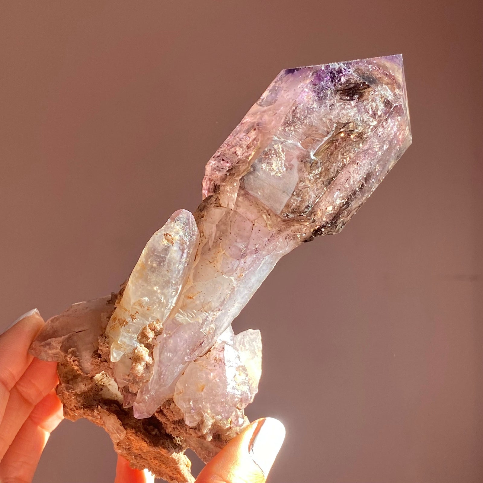 Starship Falcon Gemmy Zimbabwean Smoky Amethyst Scepter Elestial Quartz newest Crystal Cluster with Inclusions Sedona Vortex Reiki Infused