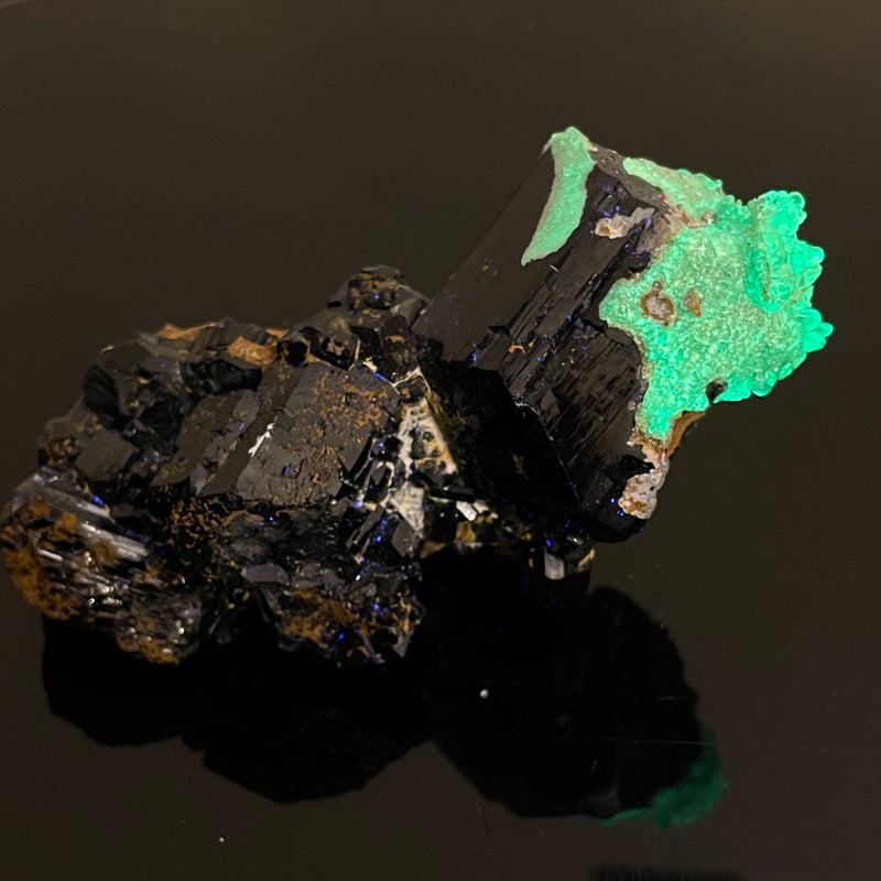 Self-Standing Black Tourmaline Crystal with Hyalite and Feldspar, from Erongo Mountain, Erongo Region, Namibia