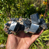 Lustrous Self-Standing Black Tourmaline Crystal with Smoky Quartz and Feldspar, from Erongo Mountain, Erongo Region, Namibia